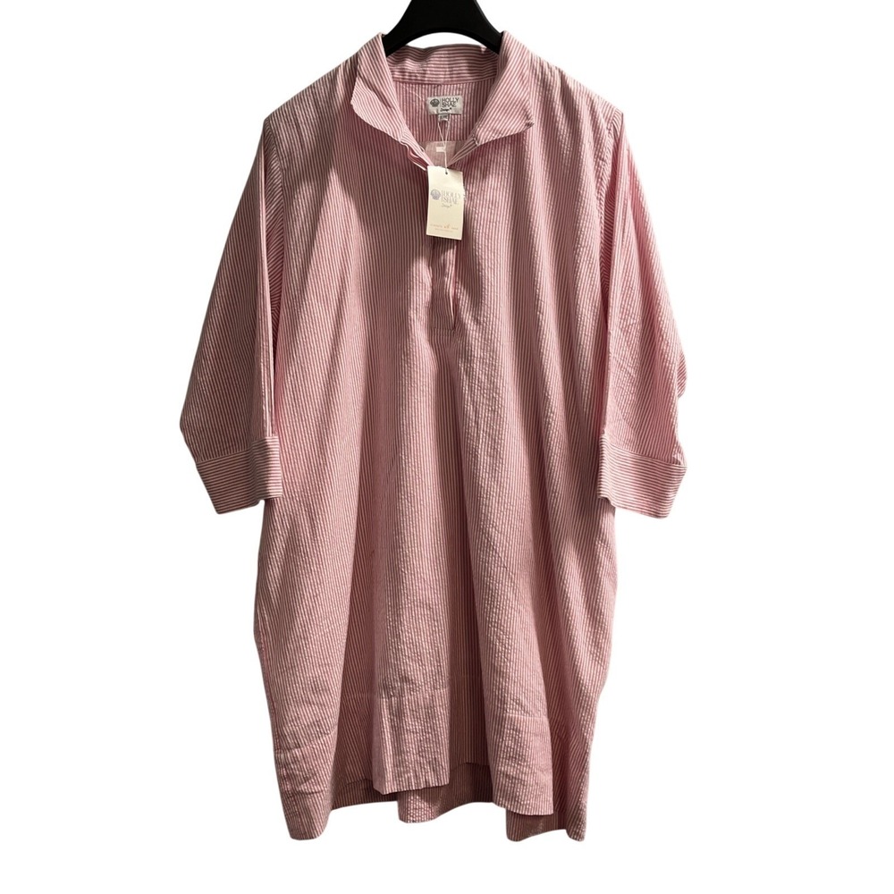 Holly Shae Caroline Pink Striped Cotton Seersucker Midi Size XL/XXL Vacation